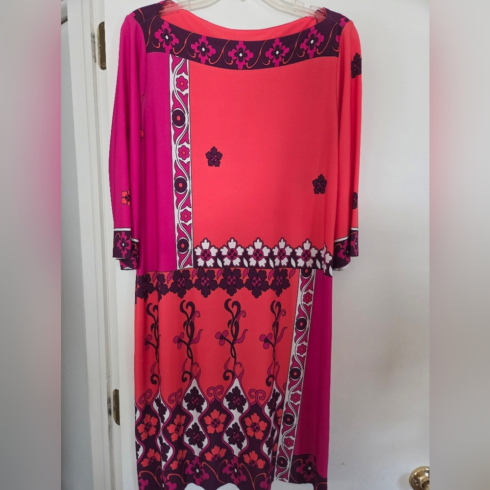 Elegant Fushia and Orange Patterned Dress